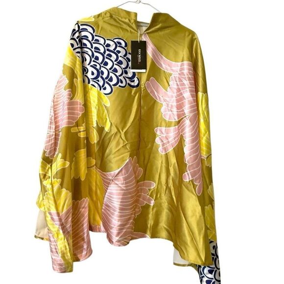 NWT Japanese Asian Flower Loose High Waisted Yellow  2-Piece Set Top Skirt Size - Picture 4 of 7